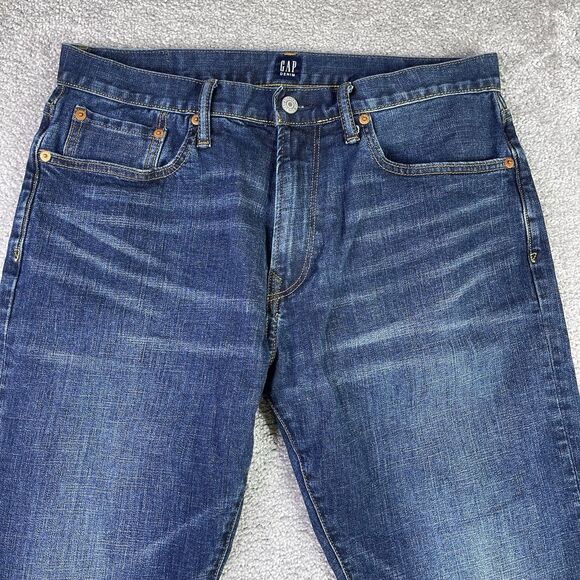 Gap Jeans Men’s 32X28.5 Blue Slim Straight Atletic Fit Mid-Rise Dark Wash - Picture 2 of 12